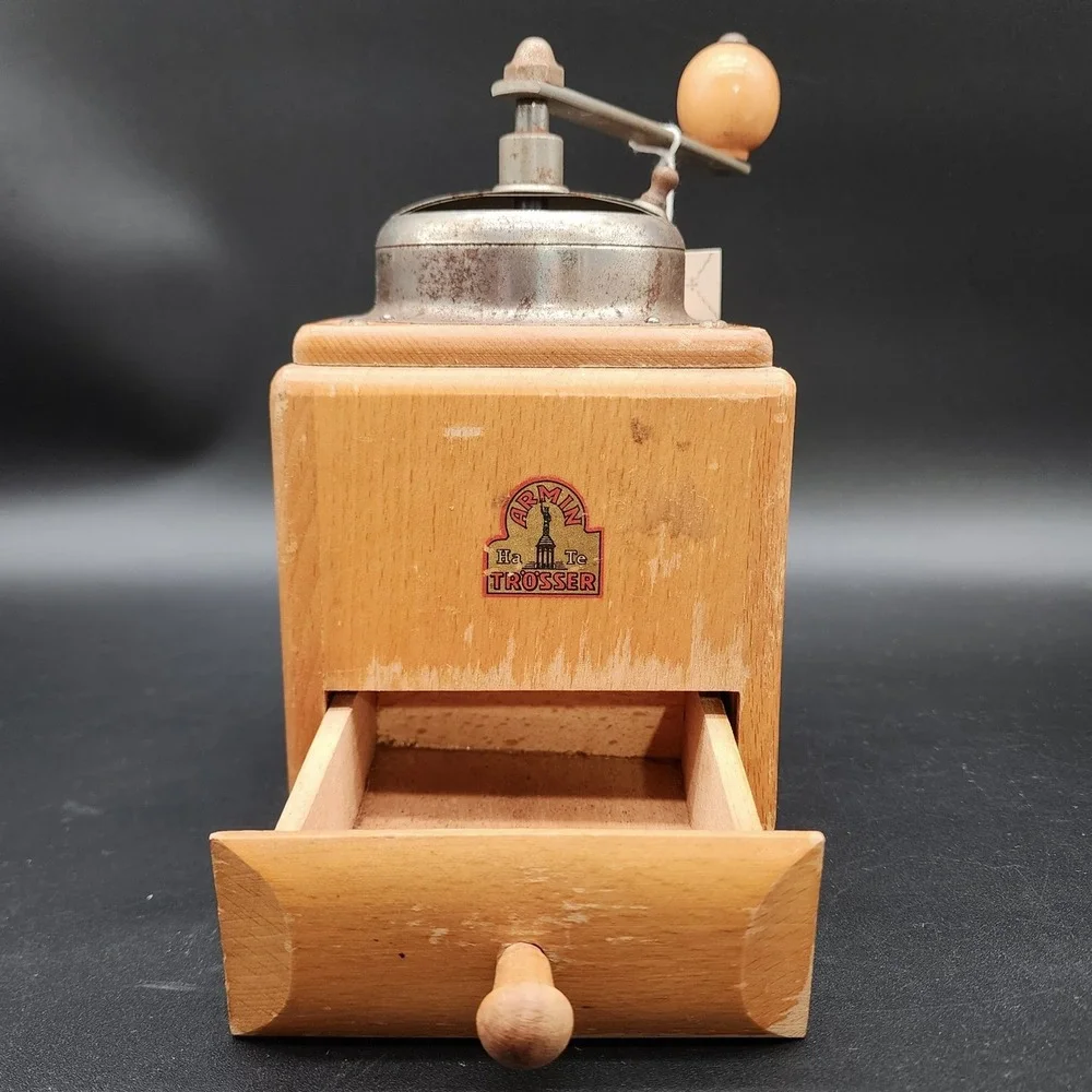 Armin Trosser Brown Wood Manual Coffee Grinder Vintage Antique 1930s Germany